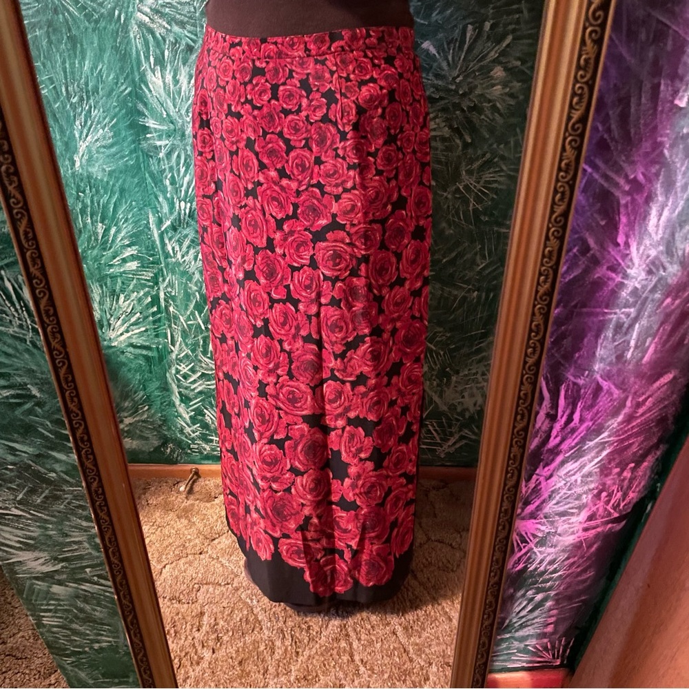 Christopher & Banks Red Roses Floral Maxi Skirt